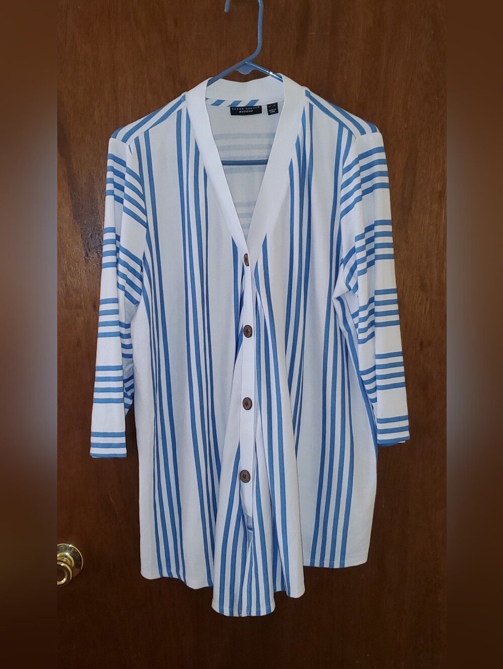 NWOT Susan Graver Weekend Blue Striped Cardigan Sz Xl